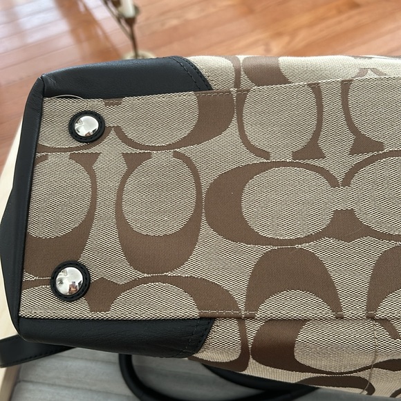 NWT Coach Signature Hampton Carryall Khaki Black leather shoulder bag F13812 - Picture 5 of 8